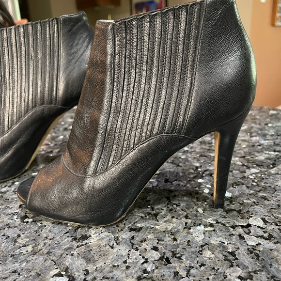 Jimmy Choo Bolt Black Leather Peep-Toe Slip On Booties Made in Italy Size 9/39 - Picture 6 of 11